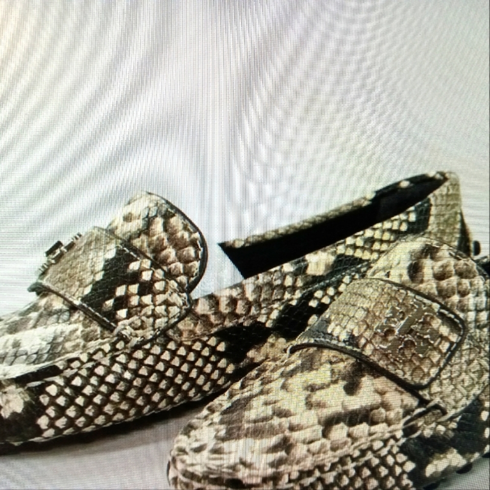 Tory Burch Kira Roccio Snake Print Leather Moccasins, Sz. 7M